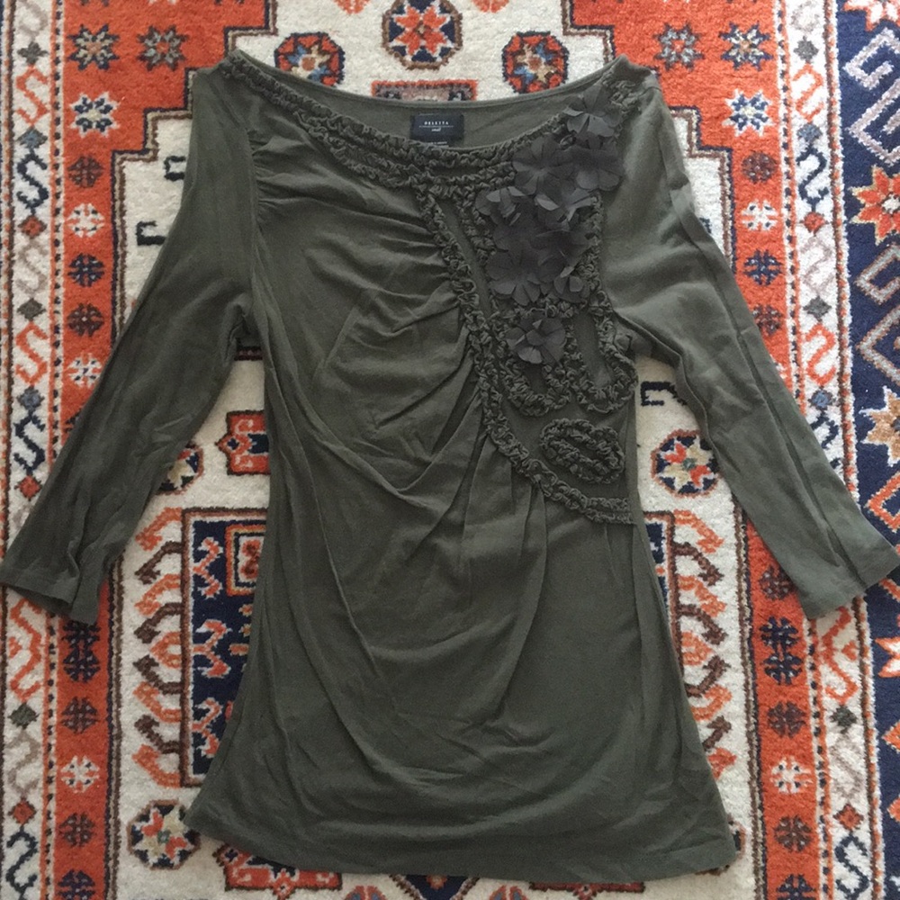 Anthropologie 3/4 Sleeve Embellished Knit Top